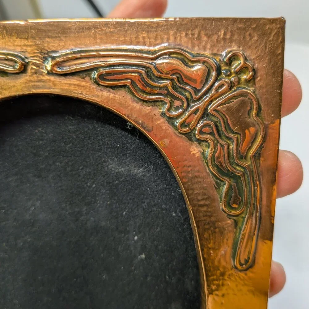 Vintage Art Nouveau Hammered Copper Picture Frame Repoussé Mission Style